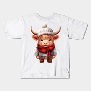 Christmas Baby Highland Cow #3 Kids T-Shirt